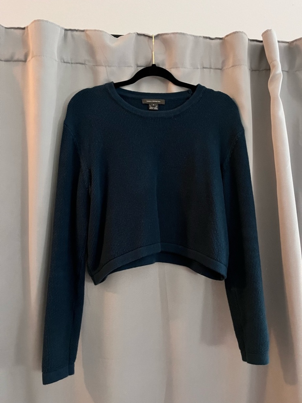 French Connection Teal Cropped Crewneck Sweater